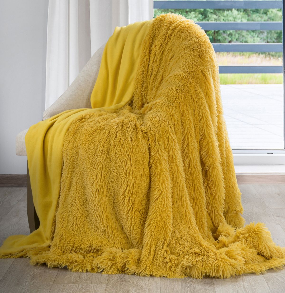 Ilgo plauko lovatiesė „Mustard” 170×210 cm