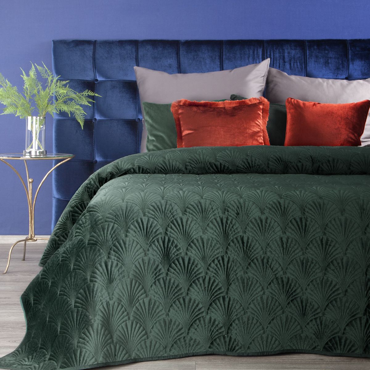 Aksominė lovatiesė „RIA2” dark mint su/be pagalvėlių užvalkalais