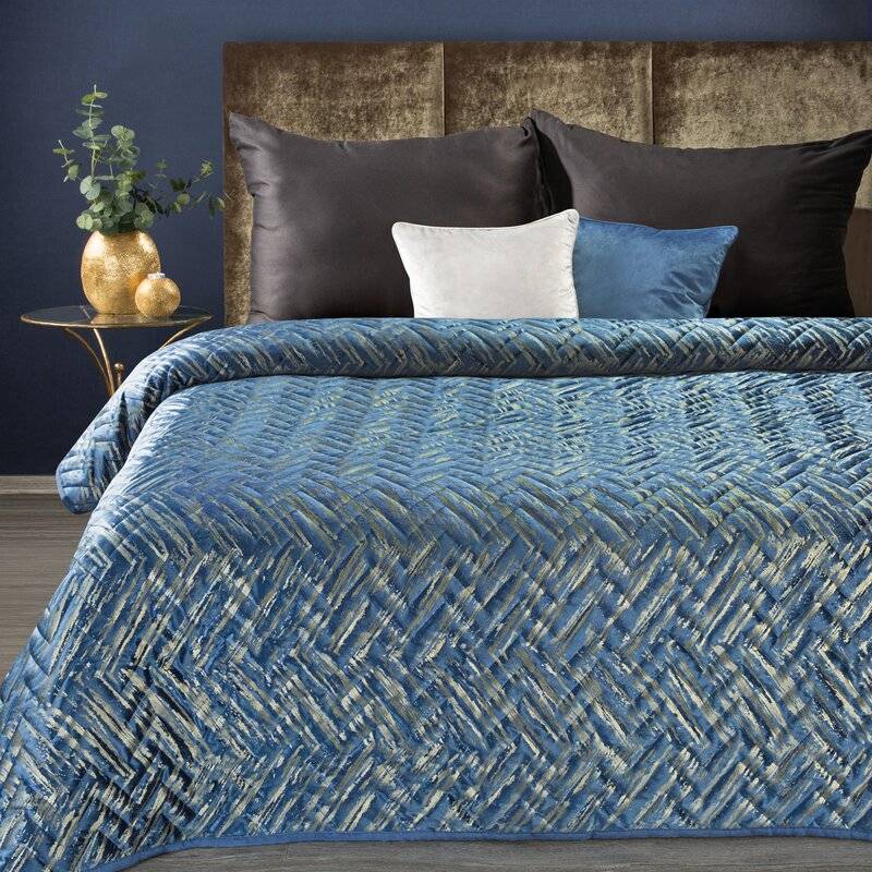 Aksominė lovatiesė „Agata” golden navy, įvairių dydžių