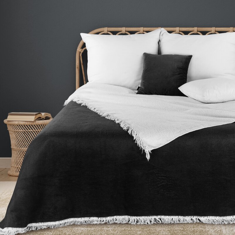 Medvilninis pledas-lovatiesė „Soft DUO” black-white