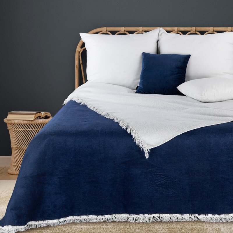 Medvilninis pledas-lovatiesė „Soft DUO” royal blue-beige 220×240 cm