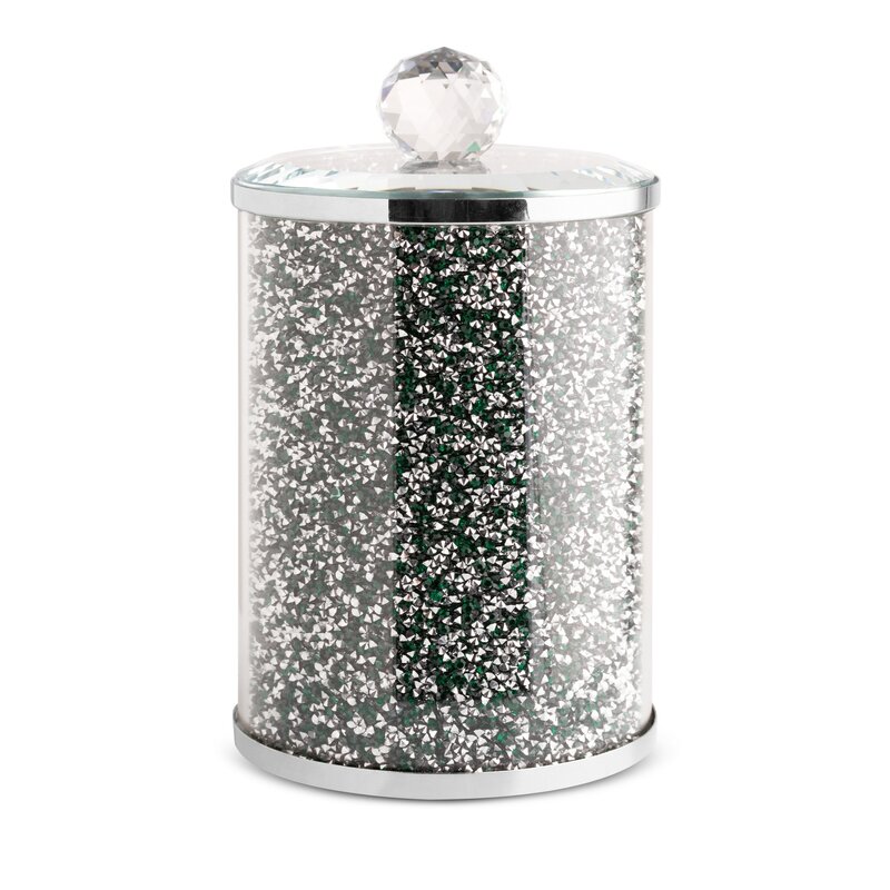 Stiklinis indas dekoruotas kristalais „Ventosa” emerald-silver 10×17 cm