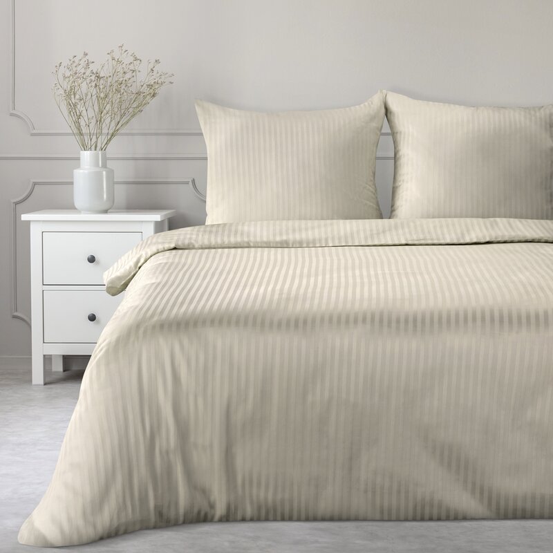 Juostuoto satino patalynės komplektas „Vera” beige įvairių dydžių