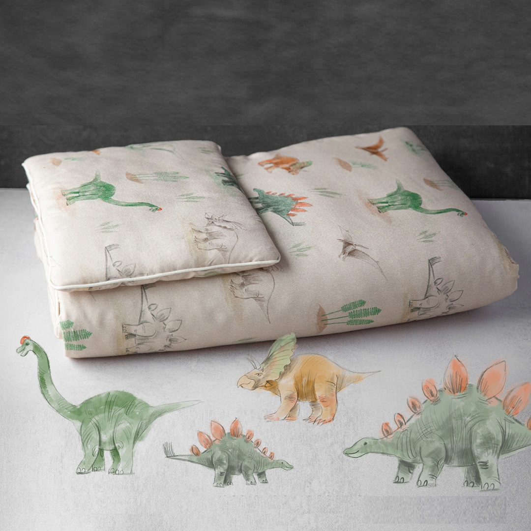 Antklodė ir pagalvėlė kūdikiui su bambuku100x135 cm/40×60 cm „Dino”