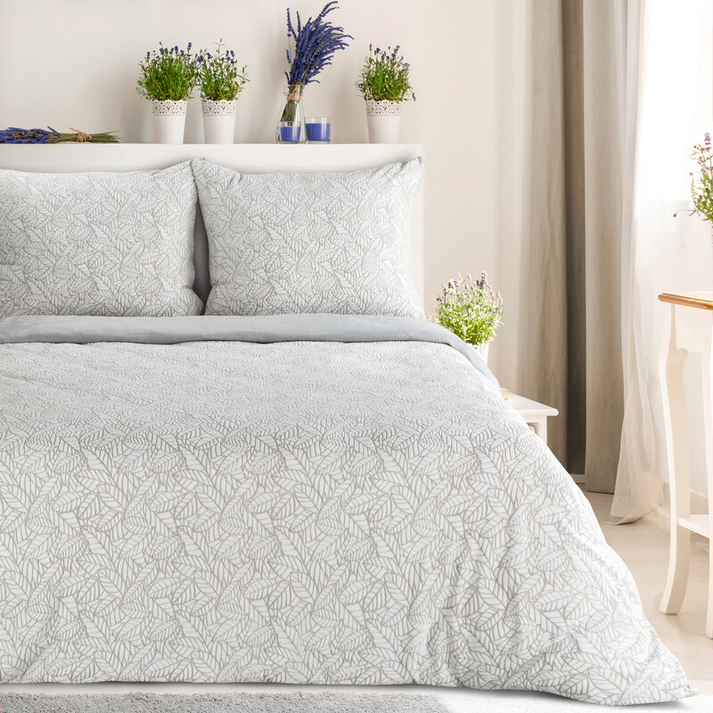 Pliušo patalynės komplektas „Leaf” white-silver įvairių dydžių