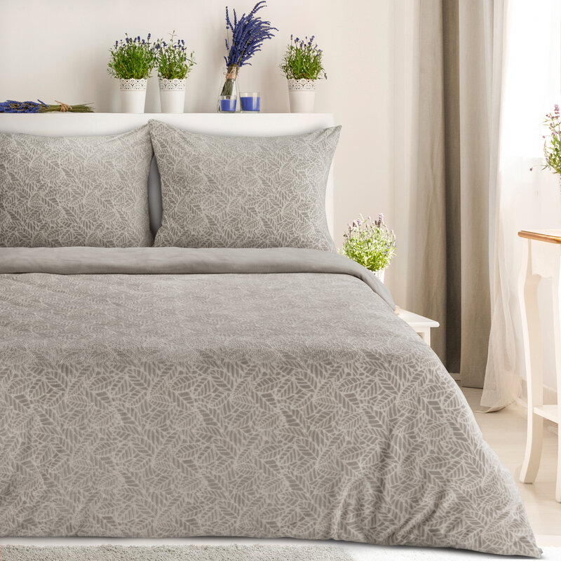 Pliušo patalynės komplektas „Leaf” beige-silver įvairių dydžių