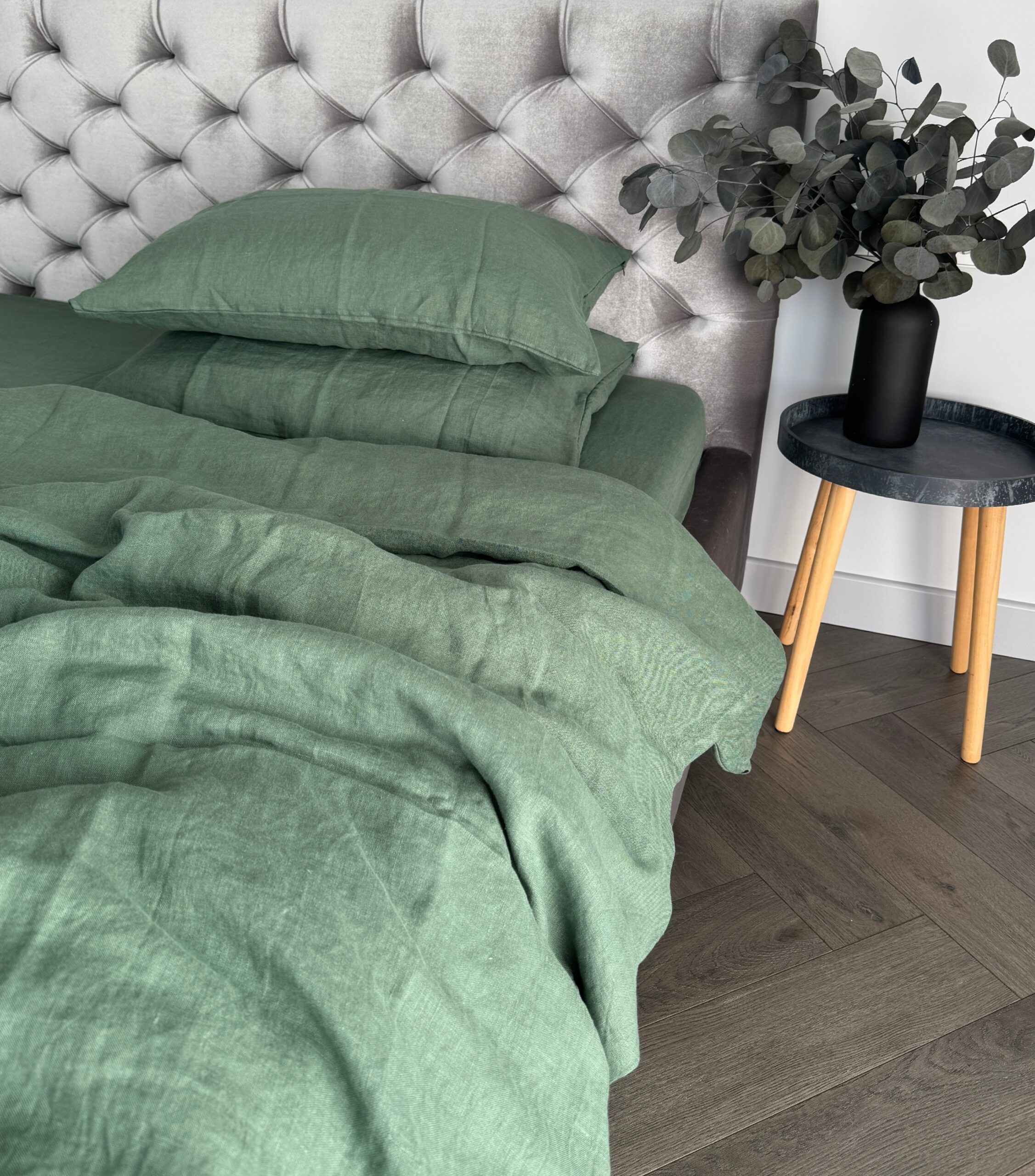 Lininis patalynės komplektas „Dark green” įvairių dydžių