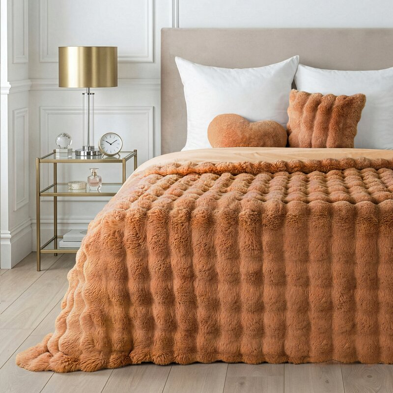 Stora kailinė lovatiesė-pledas „Lilly” 3D honey 200×220 cm