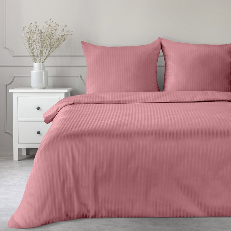 Juostuoto satino patalynės komplektas „Vera” pink įvairių dydžių
