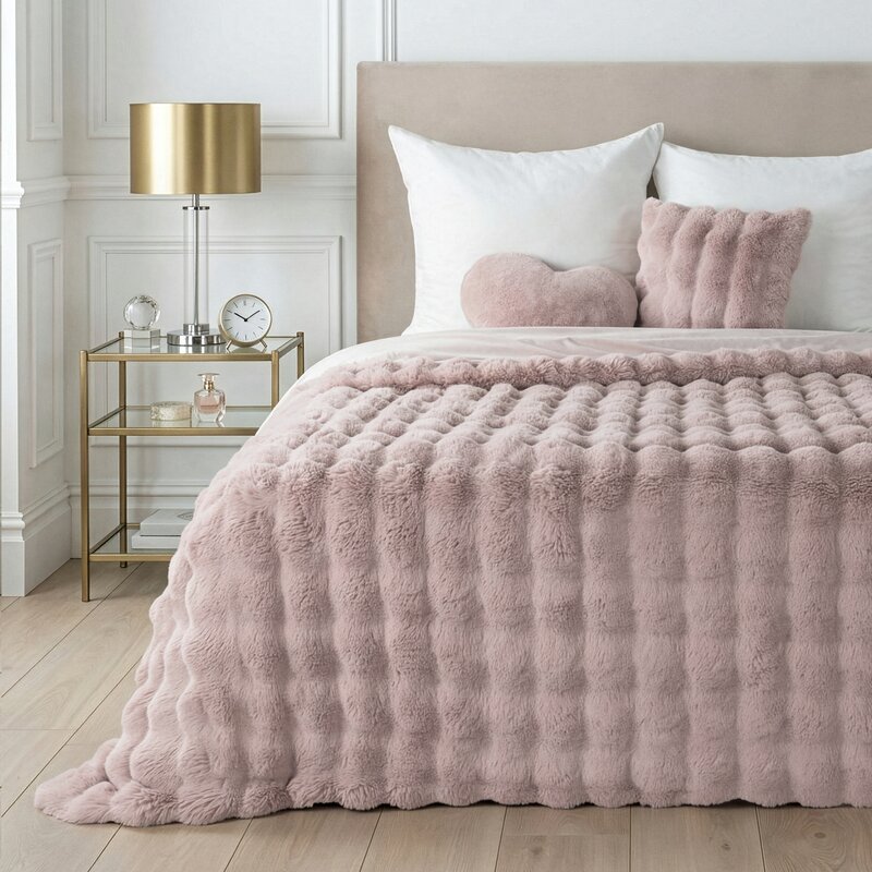 Stora kailinė lovatiesė-pledas „Lilly” 3D pink 200×220 cm